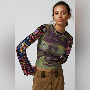 UO Suzie Spliced Printed Top NWT Small